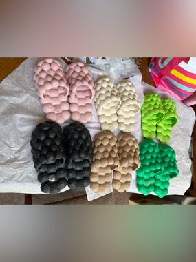 Chunky Bubble Slide Sandals in Black, Pink, Tan, Cream, Green, Lime